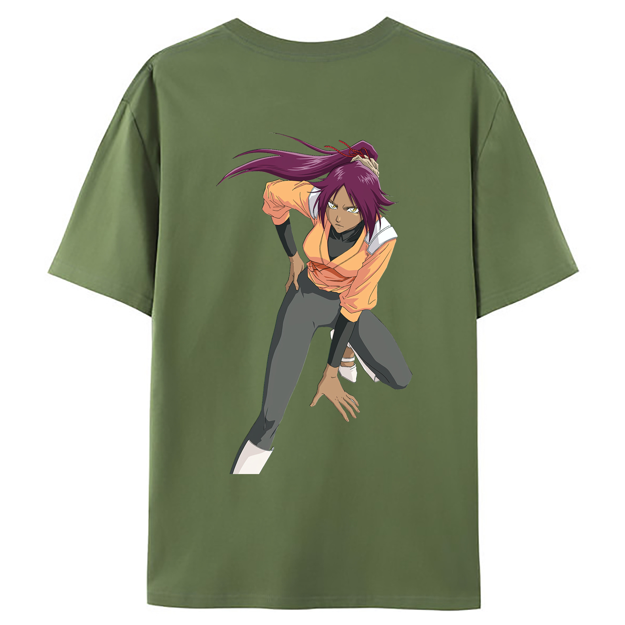 （画像用） ブリーチ 四楓院 夜一（しほういん よるいち） BLEACH Shihouin Yoruichi 綿100％ メンズ半袖Tシャツ（バックプリント） 通気性